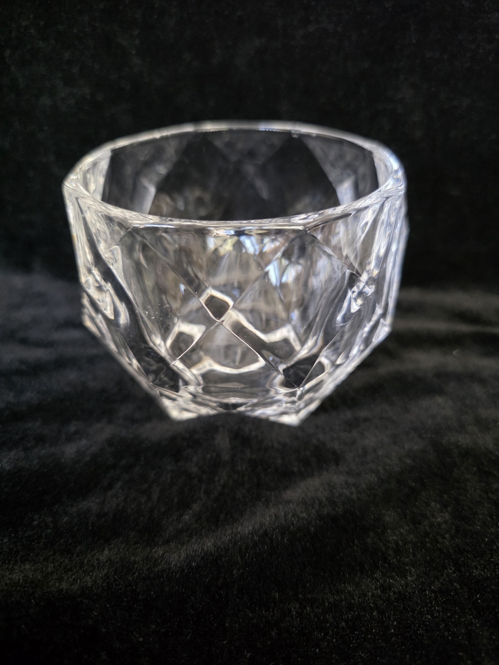 Vnt Bohemia Czech Republic Faceted Clear Crystal Bowl - Diamond Cut Design